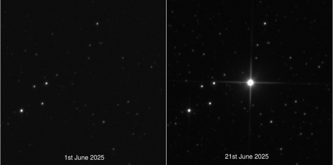 Nova Lupi GOTO image of the location of Nova Lupi 2025 before and after explosion